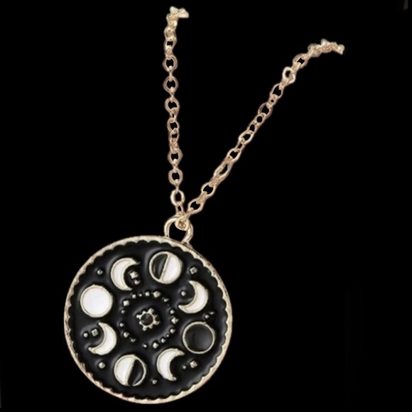 Moon Phase Medallion Waxing Waning Gibbous Crescent Full Astronomy Coin Necklace - Picture 3 of 12